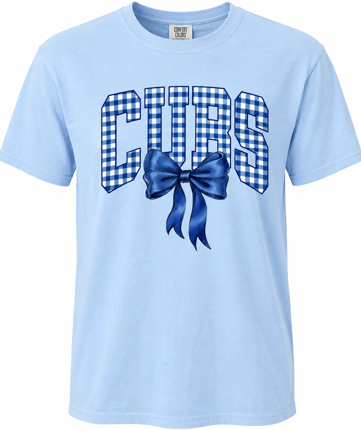 Cubs in gingham with bow short sleeve tshirt