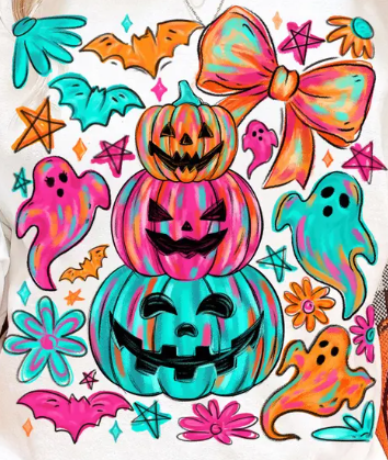 Pink and teal pumpkins long sleeve options